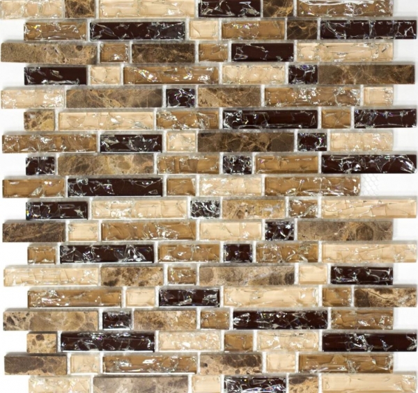 Mosaico di vetro in pietra naturale piastrelle di mosaico marrone scuro beige crema cava piastrelle di vetro da parete cucina bagno WC - MOS87-V1355