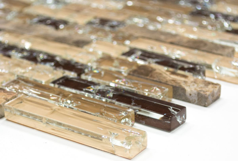 Mosaikfliese Küchenrückwand Transluzent dunkelbeige Verbund Glasmosaik Crystal Stein emperador dunkel MOS87-V1355_f