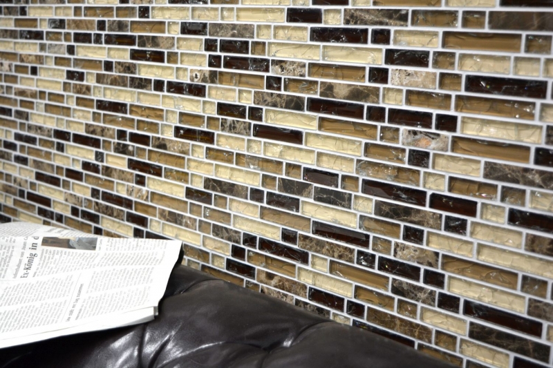 Glass mosaic natural stone mosaic tiles dark brown beige cream quarry glass wall tile kitchen bathroom WC - MOS87-V1355