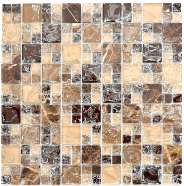 Natural stone glass mosaic marble mosaic tiles dark brown cream beige quarry glass tile backsplash kitchen bathroom - MOS87-K1455