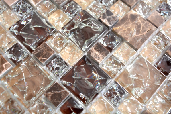 Pierre naturelle Mosaïque de verre Marbre Carreaux de mosaïque brun foncé crème beige verre brisé carreaux de cuisine salle de bain - MOS87-K1455