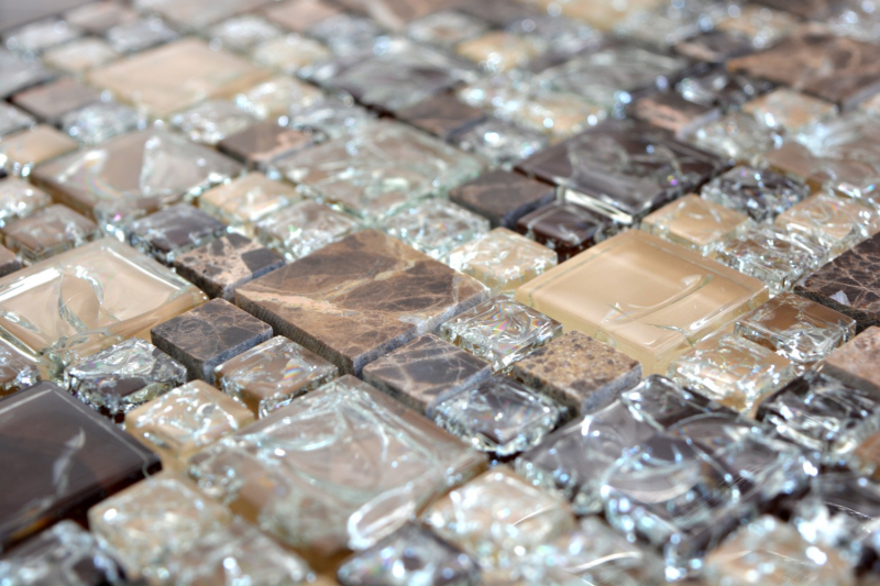 Piastrella di mosaico Traslucido marrone scuro combinazione di vetro mosaico Pietra di cristallo emperador scuro MOS87-K1455_f
