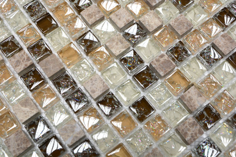Mosaikfliese Küchenrückwand Transluzent hellbeige Glasmosaik Crystal Stein emperador hell MOS92-1053_f