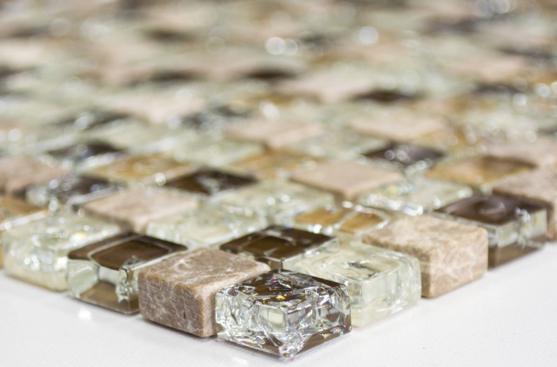 Mosaikfliese Küchenrückwand Transluzent hellbeige Glasmosaik Crystal Stein emperador hell MOS92-1053_f