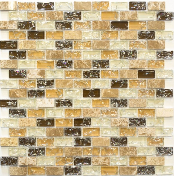 Mosaïque baguettes composite pierre naturelle carreau de mosaïque beige clair brun Brick mosaïque de verre verre cassé marbre dosseret cuisine salle de bain WC - MOS87-B1153