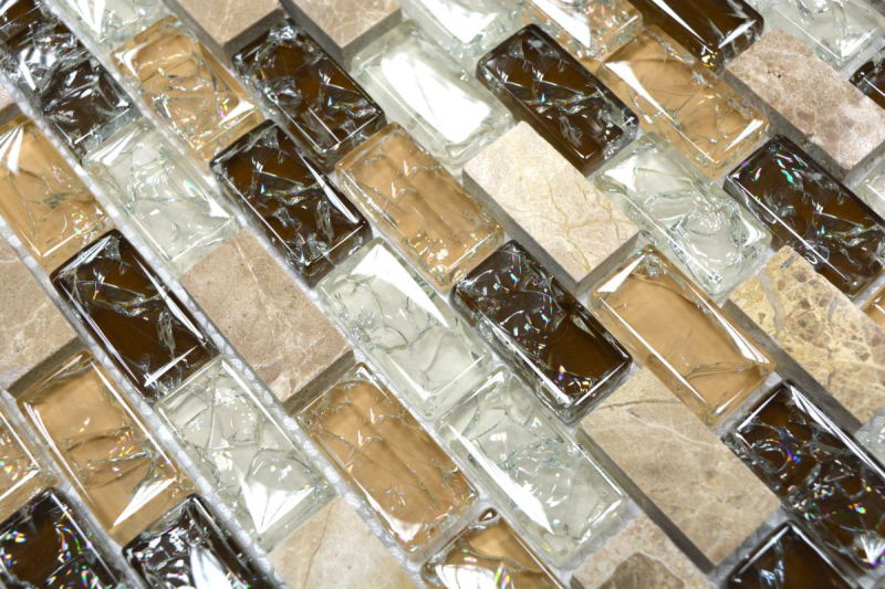 Mosaïque baguettes composite pierre naturelle carreau de mosaïque beige clair brun Brick mosaïque de verre verre cassé marbre dosseret cuisine salle de bain WC - MOS87-B1153
