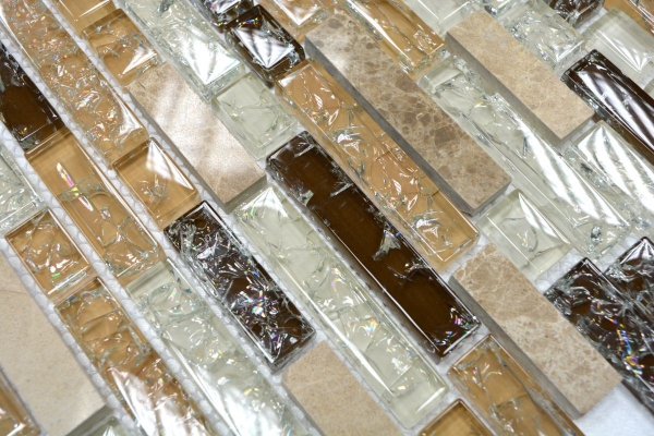 Mosaïque de verre Pierre naturelle bâtonnets Carreaux de mosaïque brun clair beige crème verre cassé Carreau mural cuisine salle de bain WC - MOS87-V1353