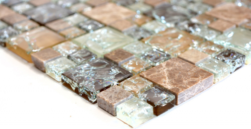Carreau de mosaïque translucide brun clair combinaison mosaïque de verre Crystal pierre emperador clair MOS87-K1453_f