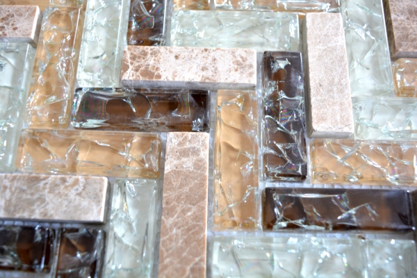 Hand-patterned mosaic tile Translucent light brown Herringbone glass mosaic Crystal stone emperador light MOS87HB-1253_m