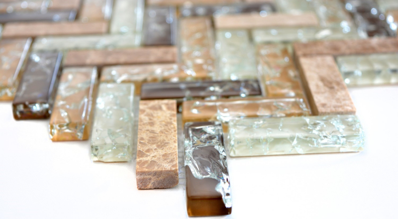 Carreau de mosaïque translucide brun clair à chevrons Mosaïque de verre Crystal pierre emperador claire MOS87HB-1253_f