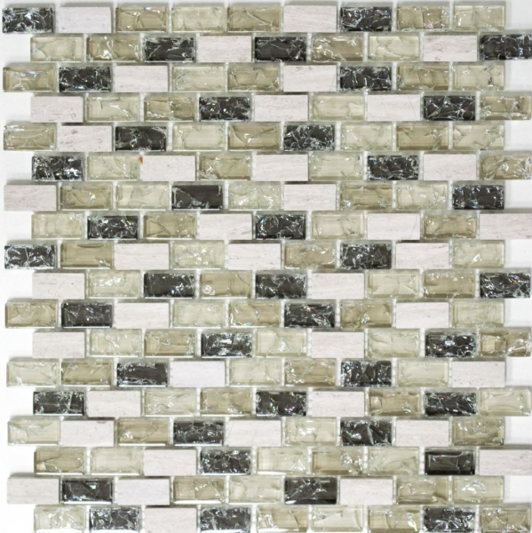 Mosaïque baguettes composite pierre naturelle carreau de mosaïque gris vert beige Brick mosaïque de verre verre cassé marbre carrelage mur cuisine - MOS87-B1152