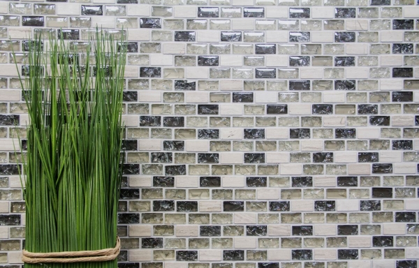 Mosaïque baguettes composite pierre naturelle carreau de mosaïque gris vert beige Brick mosaïque de verre verre cassé marbre carrelage mur cuisine - MOS87-B1152