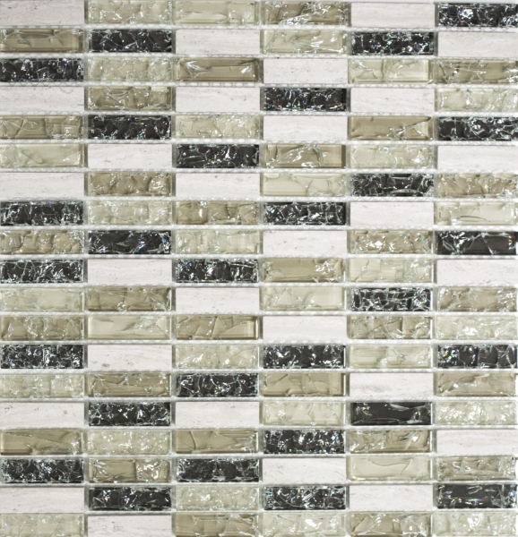 Riemchen Rechteck Mosaikfliesen Glasmosaik graugrün hellgrau Bruchglas Marmor SteinFliesenspiegel Küche Bad - MOS87-S1252