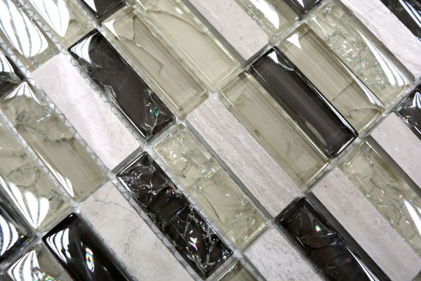 Plaquette Rectangle Mosaïque de verre Vert gris clair Verre cassé Marbre PierreCarreaux de cuisine Salle de bain - MOS87-S1252