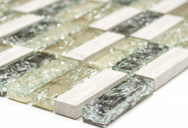 Mosaikfliese Transluzent graugrün Stäbchen Glasmosaik Crystal Stein graugrün MOS87-S1252_f