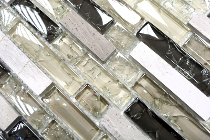 Handmuster Mosaikfliese Fliesenspiegel Transluzent graugrün Verbund Glasmosaik Crystal Stein graugrün MOS87-V1352_m