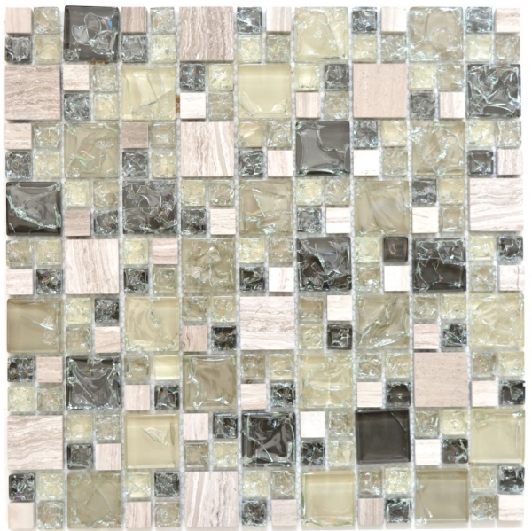 Handmuster Mosaikfliese Transluzent graugrün Kombination Glasmosaik Crystal Stein graugrün MOS87-K1452_m