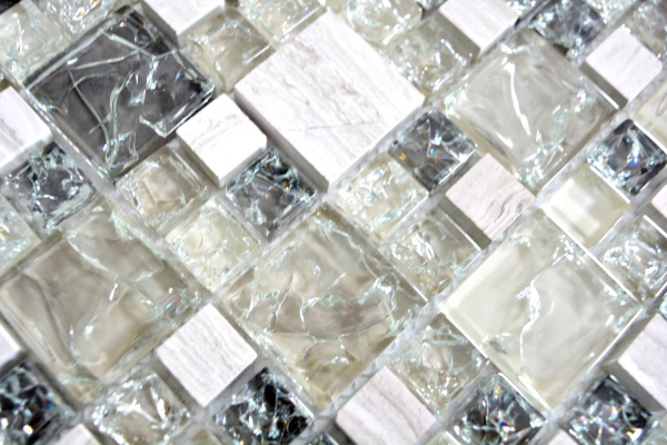 Mosaikfliese Transluzent graugrün Kombination Glasmosaik Crystal Stein graugrün MOS87-K1452_f