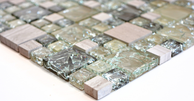 Mosaikfliese Transluzent graugrün Kombination Glasmosaik Crystal Stein graugrün MOS87-K1452_f