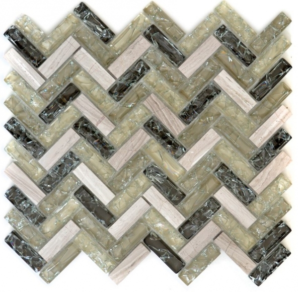 Mosaic tile Translucent gray-green Herringbone glass mosaic Crystal stone gray-green MOS87HB-0552_f