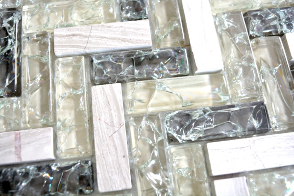 Glass natural stone marble mosaic tile gray-green light gray clear herringbone quarry glass kitchen splashback - MOS87HB-0552