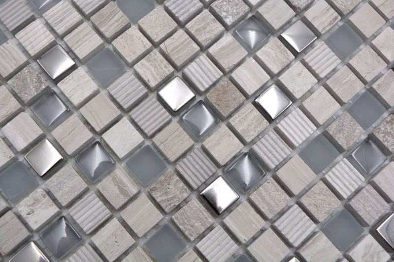 Mosaico di vetro pietra naturale mosaico piastrelle grigio chiaro crema argento marmo struttura piastrelle backsplash bagno - MOS92-HQ10