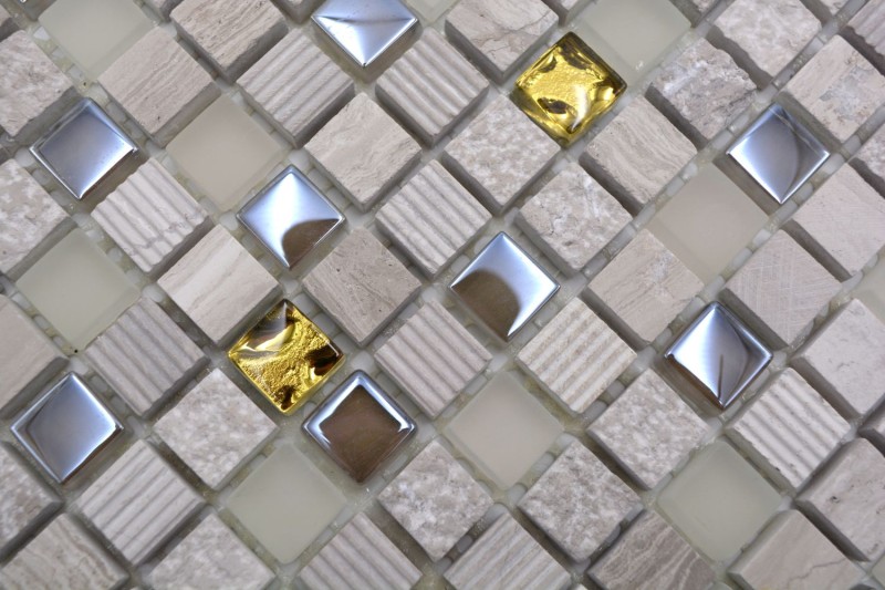 Glass mosaic natural stone mosaic tile light gray cream gold marble structure kitchen tile bathroom - MOS92-HQ12