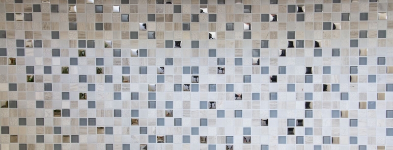 Naturstein Rustikal Mosaikfliese Glasmosaik Marmor hellgrau silber beige Milchglas Fliesenspiegel Wand Küche Bad WC - MOS92-HQ20