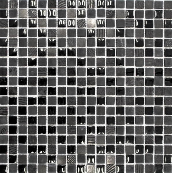 Handmuster Mosaikfliese Fliesenspiegel Transluzent dunkelgrau schwarz Glasmosaik Crystal Stein Relief dunkelgrau schwarz MOS83-HQ19_m