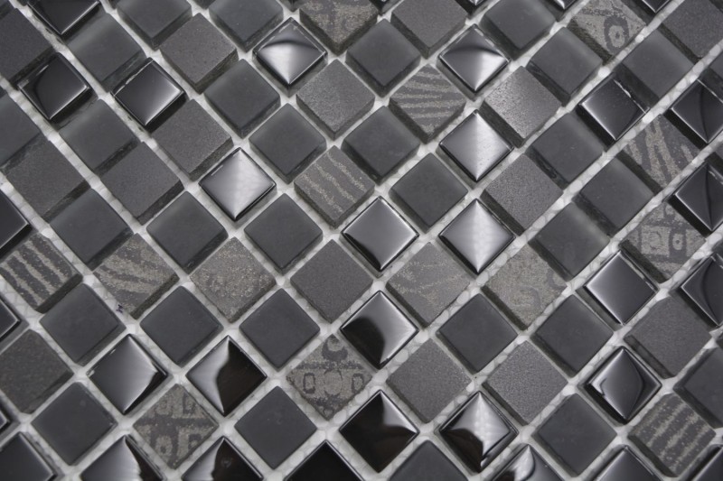 Mosaïque de verre Pierre naturelle Carreau de mosaïque gris foncé noir Verre laiteux Relief Marbre carreaux - MOS83-HQ19