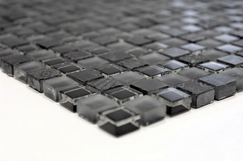 Mosaikfliese Küchenrückwand Transluzent dunkelgrau schwarz Glasmosaik Crystal Stein Relief dunkelgrau schwarz MOS83-HQ19_f