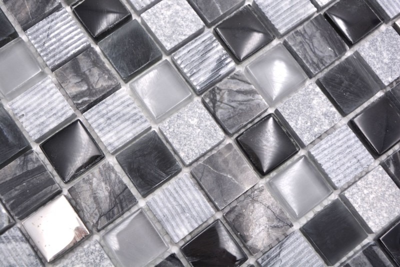 Naturstein Rustikal Mosaikfliese Glasmosaik grau schwarz silber anthrazit weiß Fliesenspiegel Küchenwand WC - MOS83-HQ24