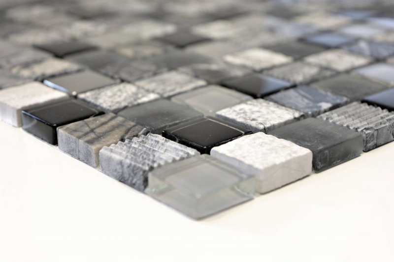 Mosaikfliese Küchenrückwand Transluzent grau schwarz Glasmosaik Crystal Stein EP grau schwarz silber MOS83-HQ24_f