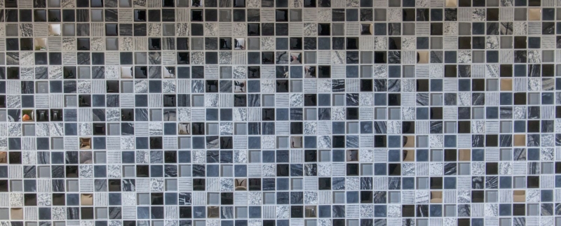 Naturstein Rustikal Mosaikfliese Glasmosaik grau schwarz silber anthrazit weiß Fliesenspiegel Küchenwand WC - MOS83-HQ24