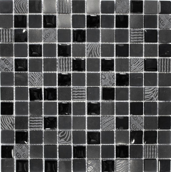 Handmuster Mosaikfliese Fliesenspiegel Transluzent dunkelgrau schwarz Glasmosaik Crystal Stein Relief dunkelgrau schwarz MOS83-HQ29_m