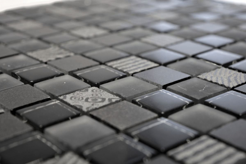 Piastrella di mosaico per cucina Traslucido grigio scuro nero Mosaico di vetro Pietra di cristallo Rilievo grigio scuro nero MOS83-HQ29_f
