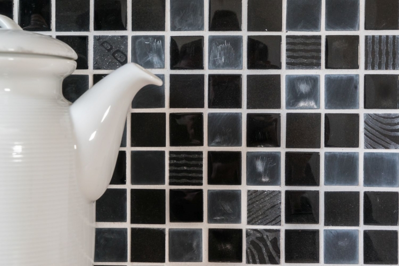 Naturstein Rustikal Mosaikfliese Glasmosaik Marmor Milchglas dunkelgrau schwarz anthrazit Fliesenspiegel Bad Küche - MOS83-HQ29