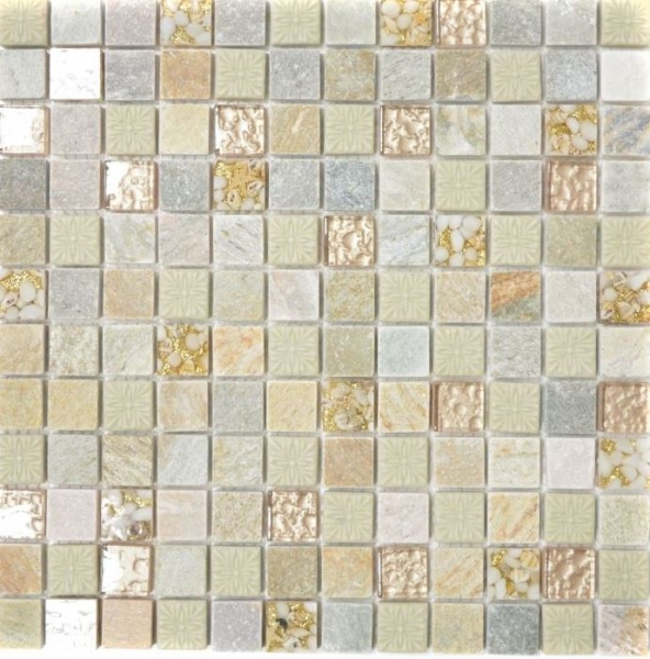 Piastrella di mosaico dipinta a mano Backsplash di piastrelle Traslucido oro beige Mosaico di vetro Pietra di cristallo texture oro beige MOS83-CR27_m