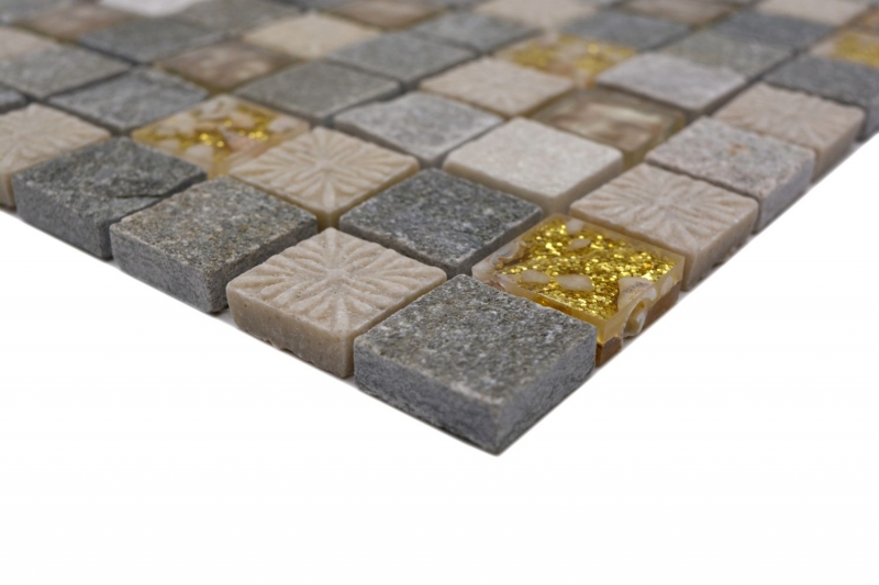 Natural stone rustic quartzite natural stone mosaic tile glass mosaic gold beige light gray honey tile backsplash wall cladding kitchen WC - MOS83-CR27