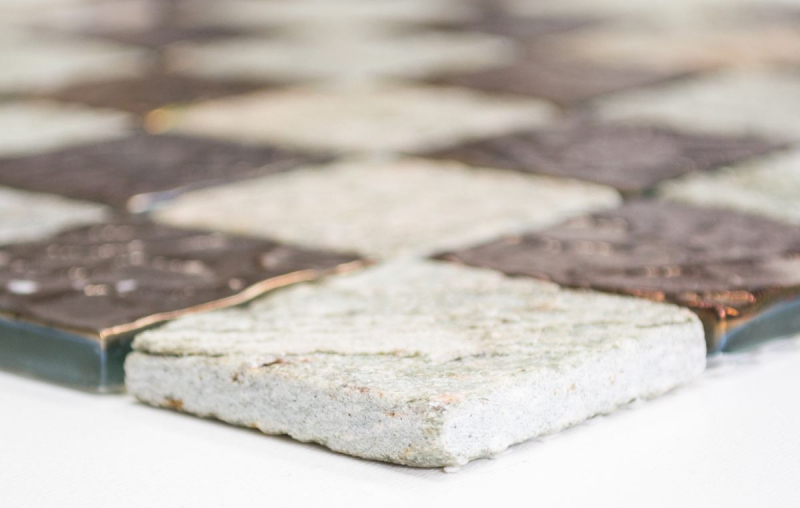 Naturstein Rustikal Mosaikfliese Glasmosaik Quarzit grau anthrazit braun kupfer Küchenrückwand Fliesenspiegel Bad WC - MOS88-CR73