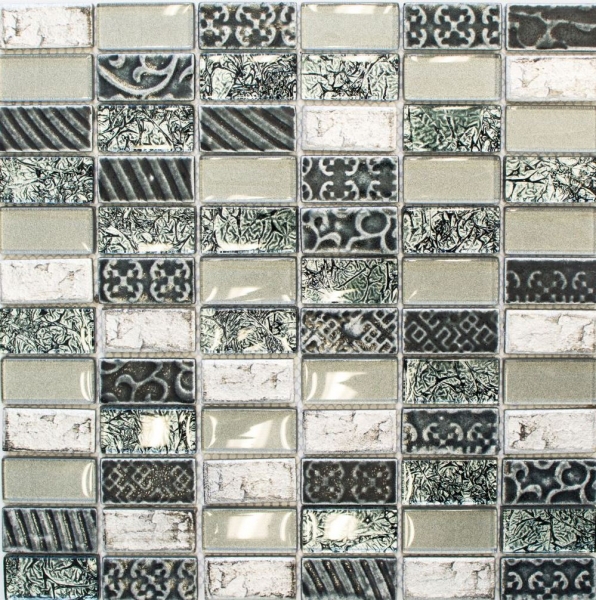 Piastrelle rettangolari in vetro mosaico pietra retrò argento antracite struttura rivestimento cucina piastrelle WC - MOS83-CRS2