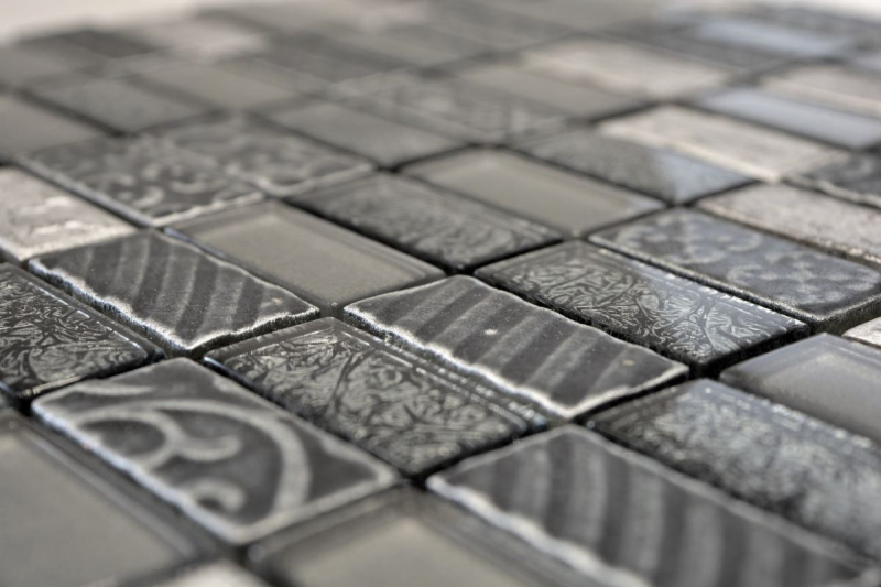 Mosaico di piastrelle da cucina traslucido argento rettangolo di vetro mosaico Pietra di cristallo retro argento MOS83-CRS2_f