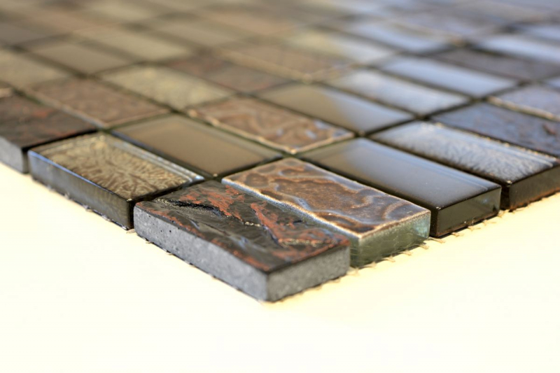 Mosaic tile kitchen splashback translucent brown rectangular glass mosaic Crystal stone retro brown MOS83-CRS6_f