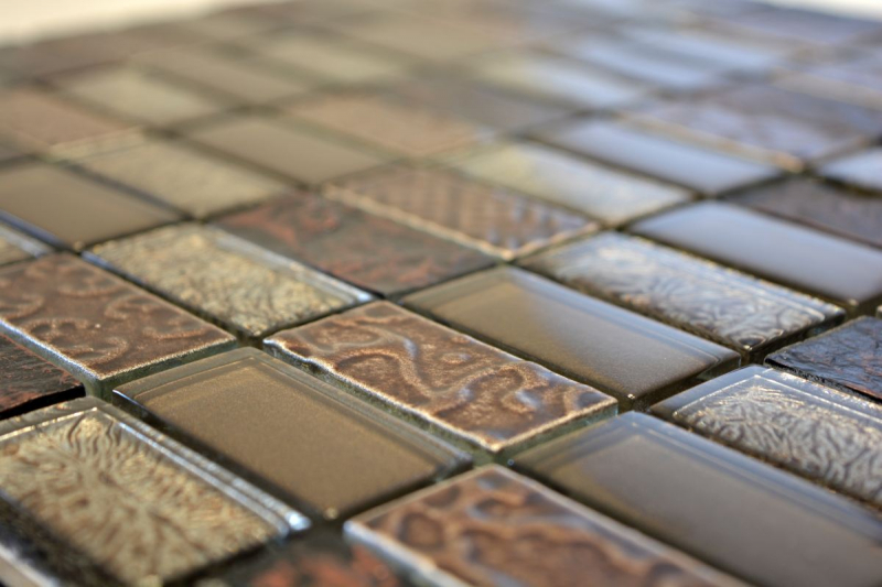 Piastrella di mosaico per cucina traslucida marrone Mosaico di vetro rettangolare Crystal stone retro brown MOS83-CRS6_f