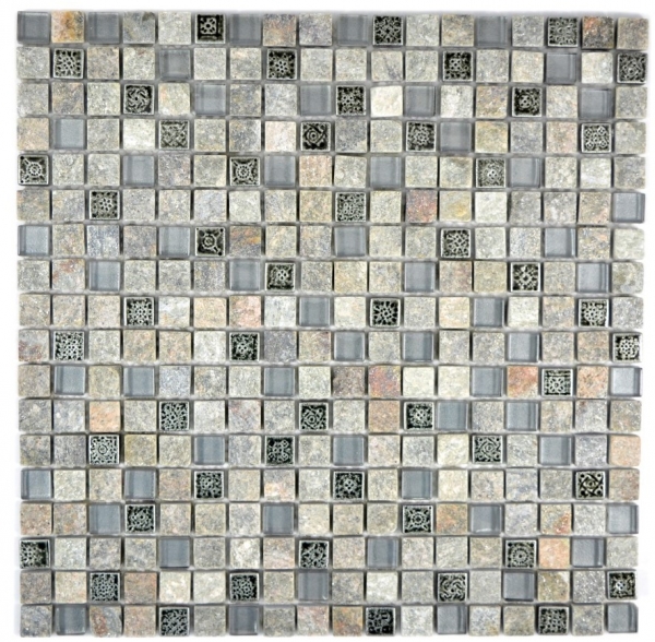 Mosaico in vetro pietra naturale mosaico piastrelle grigio antracite beige resina quarzite cucina parete bagno - MOS92-02M7