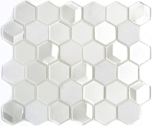 Hand-patterned mosaic tile Tile backsplash Translucent white Hexagon glass mosaic Crystal stone 3D white MOS11D-HXN11_m