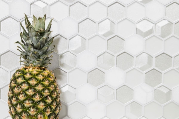Mosaikfliesen Küchenrückwand weiß Hexagon Glasmosaik Stein 3D MOS11D-HXN11_f