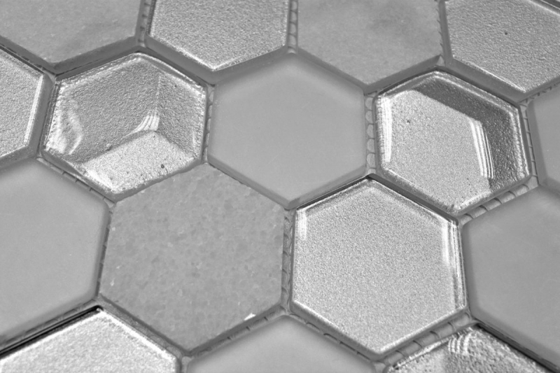 Handmuster Mosaikfliese Fliesenspiegel Transluzent weiß Hexagon Glasmosaik Crystal Stein 3D weiß MOS11D-HXN11_m