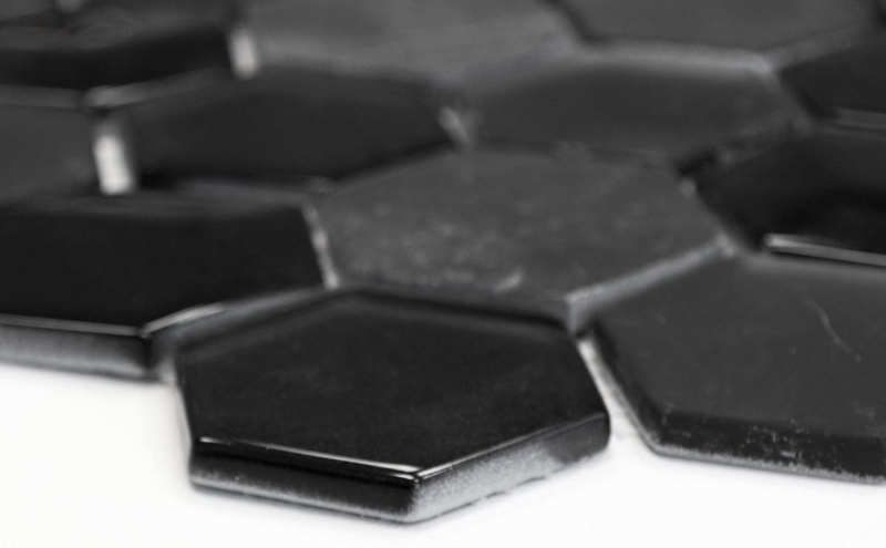 Carreaux de mosaïque fond de cuisine noir Hexagon Mosaïque de verre pierre 3D MOS11D-33_f