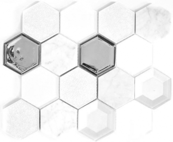 Handmuster Mosaikfliese Fliesenspiegel Transluzent weiß Hexagon Glasmosaik Crystal Stein 3D weiß MOS11E-66_m